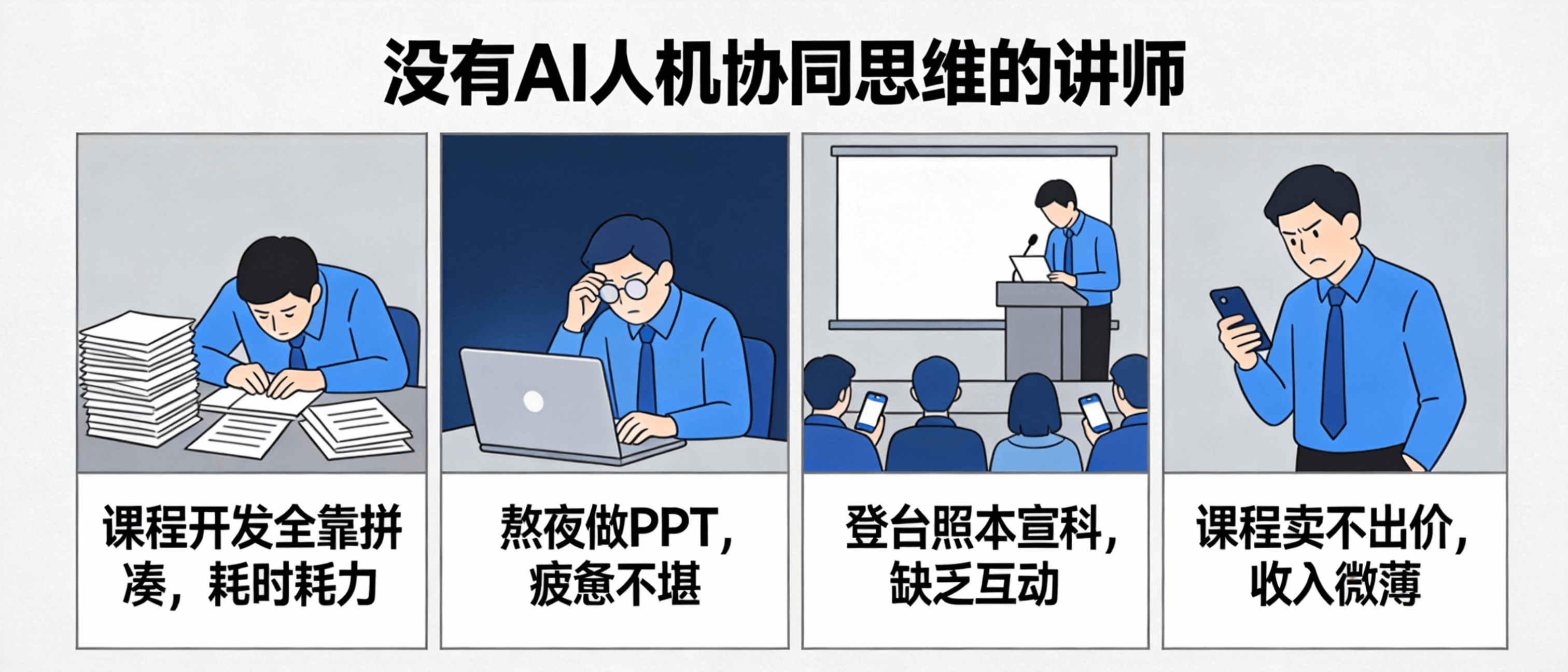 传统讲师状态 - 疲惫备课